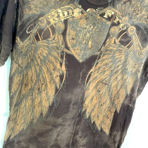 RING OF FIRE | Men’s ROF Angel Wings Graphic Faded Brown Shirt Size Large - Picture 4 of 7